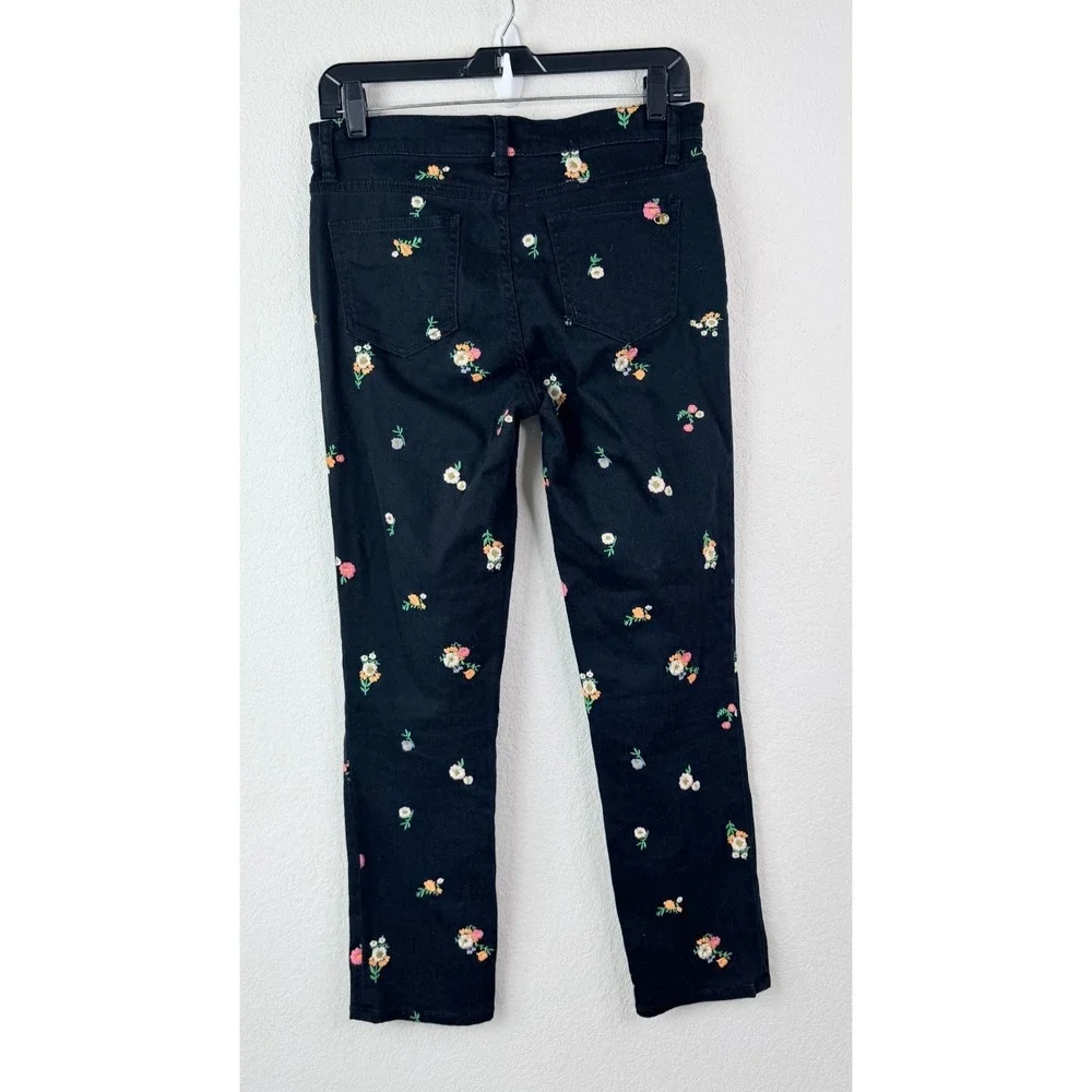 Tory Burch Floral Embroidered Skinny Ankle Jeans Womens 26 Black Boho Hippie Y2K